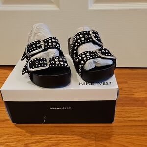 Nine West Black Sandals with Silver Accents